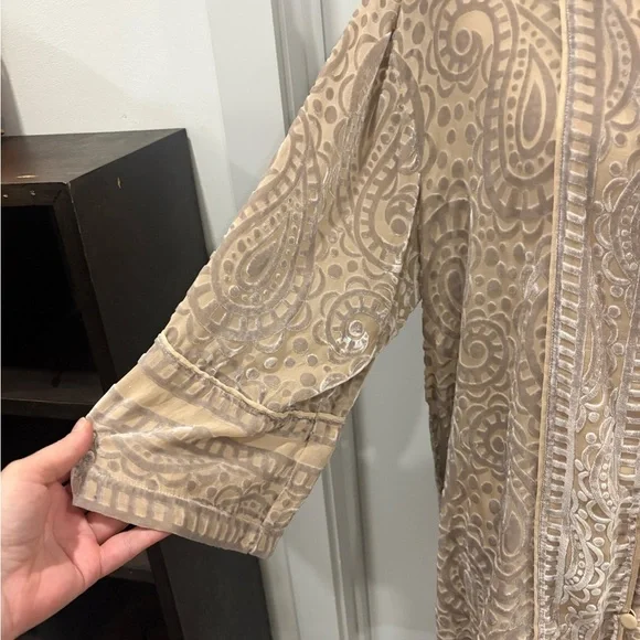 VTG BOB MACKIE WEARABLE ART LARGE BEIGE SILVER PAISLEY BURNOUT VELOUR TUNIC RARE - Picture 8 of 14